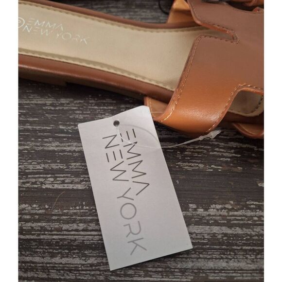 Emma New York‎ Women's Sandals Slip On Pleather Slide Sandals Size 10 Cognac NEW - Picture 3 of 5